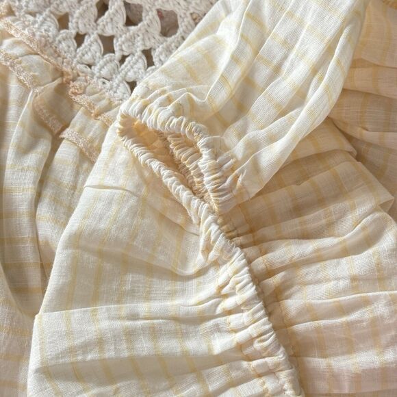 Free People Women’s Allora white peach combo Flutter ruffled blouse Sz M NEW $98 - Picture 8 of 10